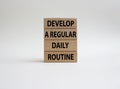 Develop a regular daily routine symbol. Concept words Develop a regular daily routine on wooden blocks. Beautiful white background