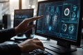 Developer Analyzes Code on Computer Screen with Futuristic Software, Programming Interface Concept Royalty Free Stock Photo