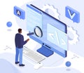 Developer analyzing code on screen. Vector illustration Royalty Free Stock Photo