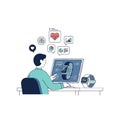 Developer Analyzing Wearable Technology Health Data on Computer Screen Flat style 2D illustration Royalty Free Stock Photo