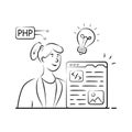 Developer coding creatively with PHP and lightbulb innovation concepts. Royalty Free Stock Photo