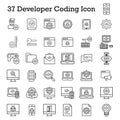 Developer coding icon set with illustration