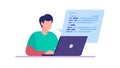 Developer Coding on Laptop for Software Project, vector design Generative AI Royalty Free Stock Photo