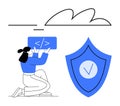 Developer Coding Secure Software with Cloud Shield Protection Royalty Free Stock Photo