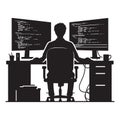 Developer Coding Silhouette Vector Programmer Working on Computer Royalty Free Stock Photo