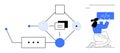 Developer Collaborating on Code with Flowchart and Process Design Elements Royalty Free Stock Photo