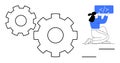 Developer Configuring Code with Gears Symbolizing System Optimization and Workflow Efficiency Royalty Free Stock Photo