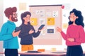 A developer and designer engage in a collaborative discussion focused on user interface and user experience of a mobile