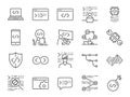 Developer icon set. Included the icons as code, programmer coding, mobile app, api, node connect, flow, logic, web coder, bug fix