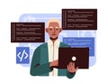 Developer with laptop and code blocks. Vector illustration Royalty Free Stock Photo