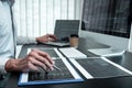 Developer programmer working on coding program software computer in office, Writing website and development database technology Royalty Free Stock Photo