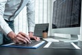 Developer programmer working on coding program software computer in office, Writing website and development database technology Royalty Free Stock Photo