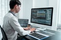 Developer programmer working on coding program software computer in office, Writing website and development database technology Royalty Free Stock Photo