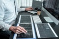 Developer programmer working on coding program software computer in office, Writing website and development database technology Royalty Free Stock Photo