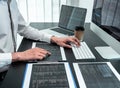 Developer programmer working on coding program software computer in office, Writing website and development database technology Royalty Free Stock Photo