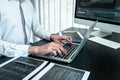 Developer programmer working on coding program software computer in office, Writing website and development database technology Royalty Free Stock Photo