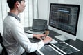 Developer programmer working on coding program software computer in office, Writing website and development database technology Royalty Free Stock Photo