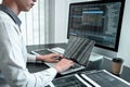 Developer programmer working on coding program software computer in office, Writing website and development database technology Royalty Free Stock Photo