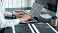 Developer programmer working on coding program software computer in office, Writing website and development database technology Royalty Free Stock Photo