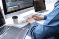 Developer programmer working on project in software development computer in IT company office, Writing codes and data code website Royalty Free Stock Photo