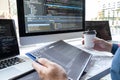 Developer programmer working on project in software development computer in IT company office, Writing codes and data code website Royalty Free Stock Photo