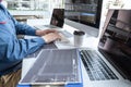 Developer programmer working on project in software development computer in IT company office, Writing codes and data code website Royalty Free Stock Photo