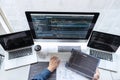 Developer programmer working on project in software development computer in IT company office, Writing codes and data code website Royalty Free Stock Photo