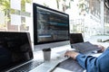 Developer programmer working on project in software development computer in IT company office, Writing codes and data code website Royalty Free Stock Photo