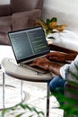 Developer programmer writing html javascript code in a laptop. Royalty Free Stock Photo