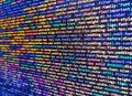 Developer software programming code. Code on dark background. Javascript functions, variables, objects. Background of software Royalty Free Stock Photo