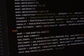 Developer software source code on monitor screen. writing script of software developer. program coding. programmer editing code Royalty Free Stock Photo