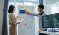 Developer team present project interface design with board and solving problem at office Royalty Free Stock Photo