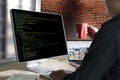 Developer Team Working Laptop Computer Mobile Application Softwareand Web Design Online Technology Content script to display Royalty Free Stock Photo