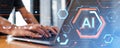 Developer typing on laptop with AI interface