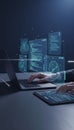 Developer working with data coding and futuristic ui interfaces Royalty Free Stock Photo