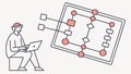 A developer working on a laptop with a flowchart diagram. vector design Generative AI Royalty Free Stock Photo