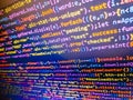 Developer working on program codes in office. PHP data source file. Javascript lines of code into a library for website Royalty Free Stock Photo