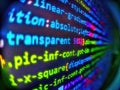 Developer working on software codes in office. Screen of code for overlay background. Programming developer code. Code of Royalty Free Stock Photo