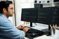 Developer working software development coding two computer code screen. Surmise. Royalty Free Stock Photo