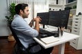 Developer working software development coding two computer code screen. Surmise. Royalty Free Stock Photo