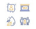 Developers chat, Sale and Water drop icons set. Partnership sign. Manager talk, Shopping store, Serum oil. Vector