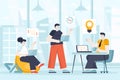 Developers team concept in flat design. Teamwork at office scene. Man and woman coding, programming, brainstorming, working