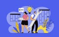 Developers team concept with modern flat design for web. Man and woman developing application site interface Royalty Free Stock Photo