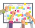 Developers team planning weekly schedule tasks on task board. Teamwork and collaboration vector flat concept Royalty Free Stock Photo
