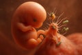 A developing fetus rests peacefully in the womb, surrounded by microscopic cells, symbolizing early human life and biological Royalty Free Stock Photo