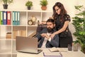 Developing flirtatious relationship. Woman touching man at work. Workplace relationship