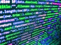 Developing programm. Computer program preview. Developer working on program codes in office. Programmer developer screen, web app Royalty Free Stock Photo