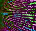 Developing programming binary code. Computer programming source code. Coding programmer abstract background. Programmer working in Royalty Free Stock Photo
