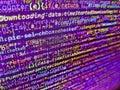 Developing programming binary code. Computer programming source code. Web site codes on computer m. React HTML, native concept on