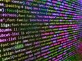 Developing programming binary code. Script on computer with source code. Web development code: CSS/SASS styles preprocessor script Royalty Free Stock Photo